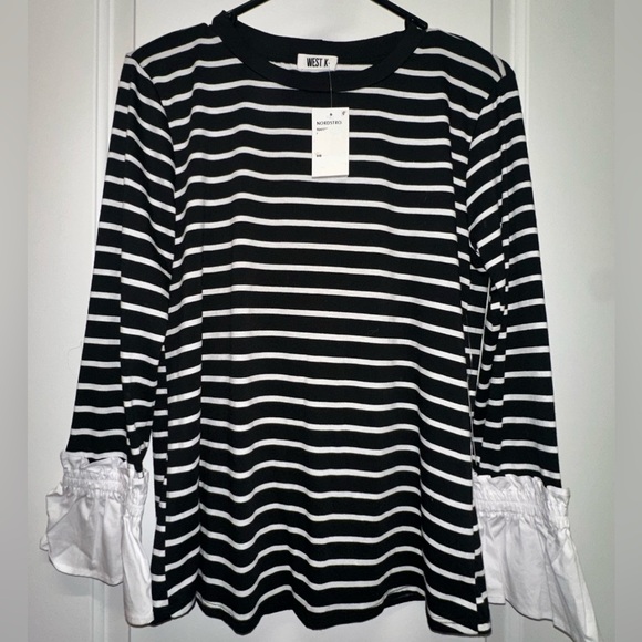 Nwt West K Nordstroms Stripped Shirt Ruffle Cuffs Size Med - Picture 1 of 4
